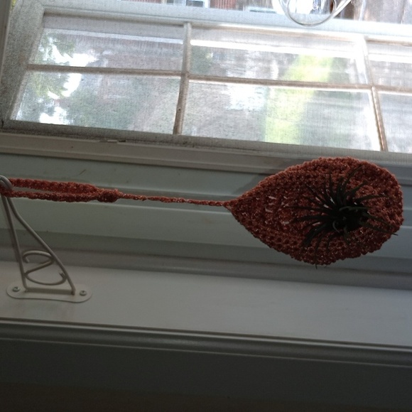 Air Plant Hanger Basket, Orange, Crocheted, Boho Style, Pre-owned - Picture 5 of 7